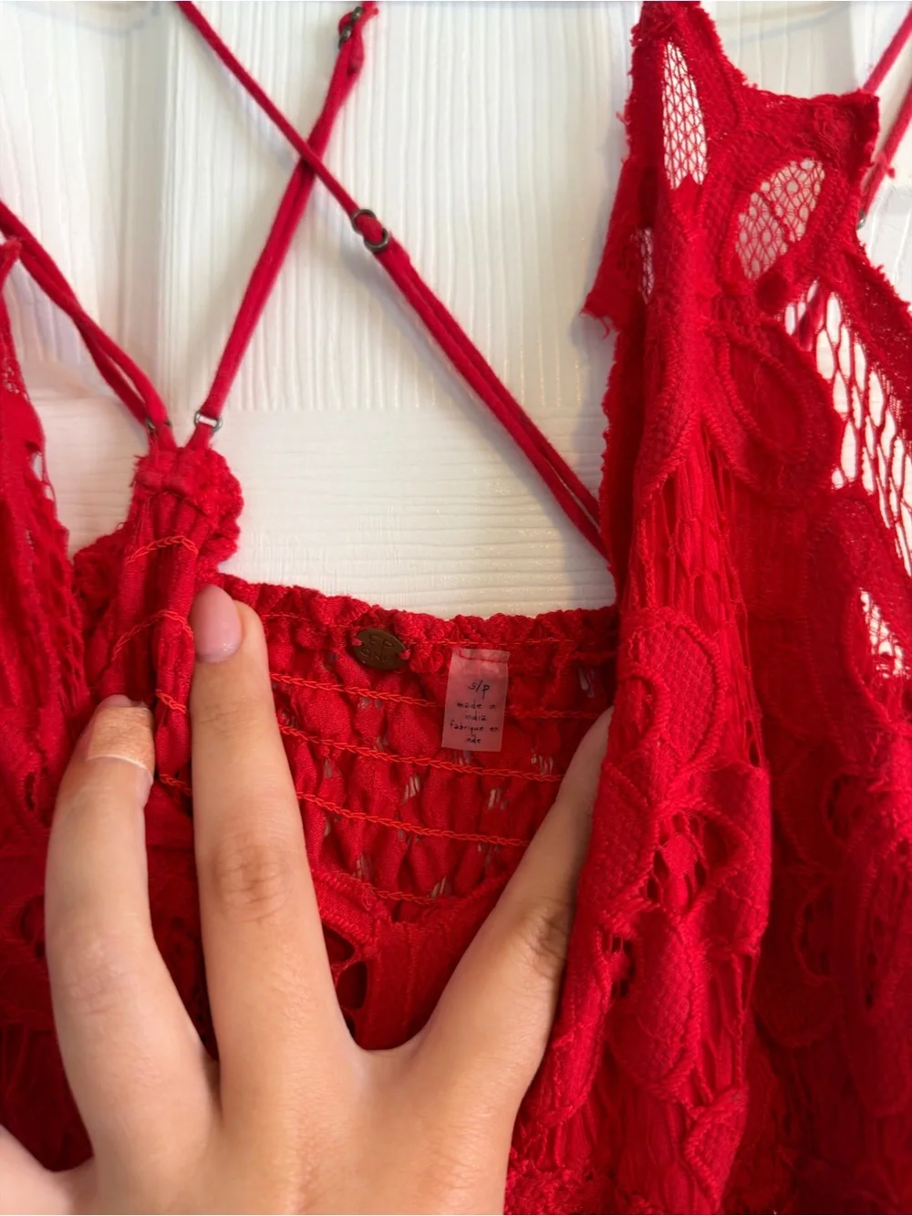 Free People Adella Red Lace-Trim Maxi Dress